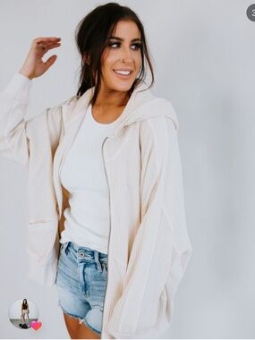 Lily & Lottie Cream Waffle Knit Zip Hoodie